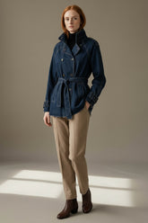 Denim Belted Short Trench Jacket - Indigo