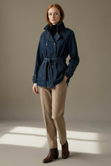 Denim Belted Short Trench Jacket - Indigo