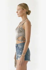 Structured Cut-Out Corset Top- Gray