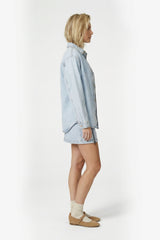 Denim Mini Skirt with Zipper Detail - Light Blue