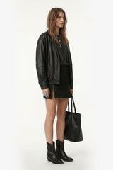 Denim Mini Skirt with Zipper Detail - Black