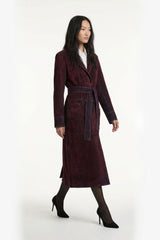 Flocked Denim Trench Coat - Red