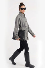 Denim Belted Short Trench Jacket - Gray