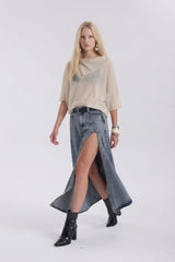 Denim Maxi Skirt with High Slit