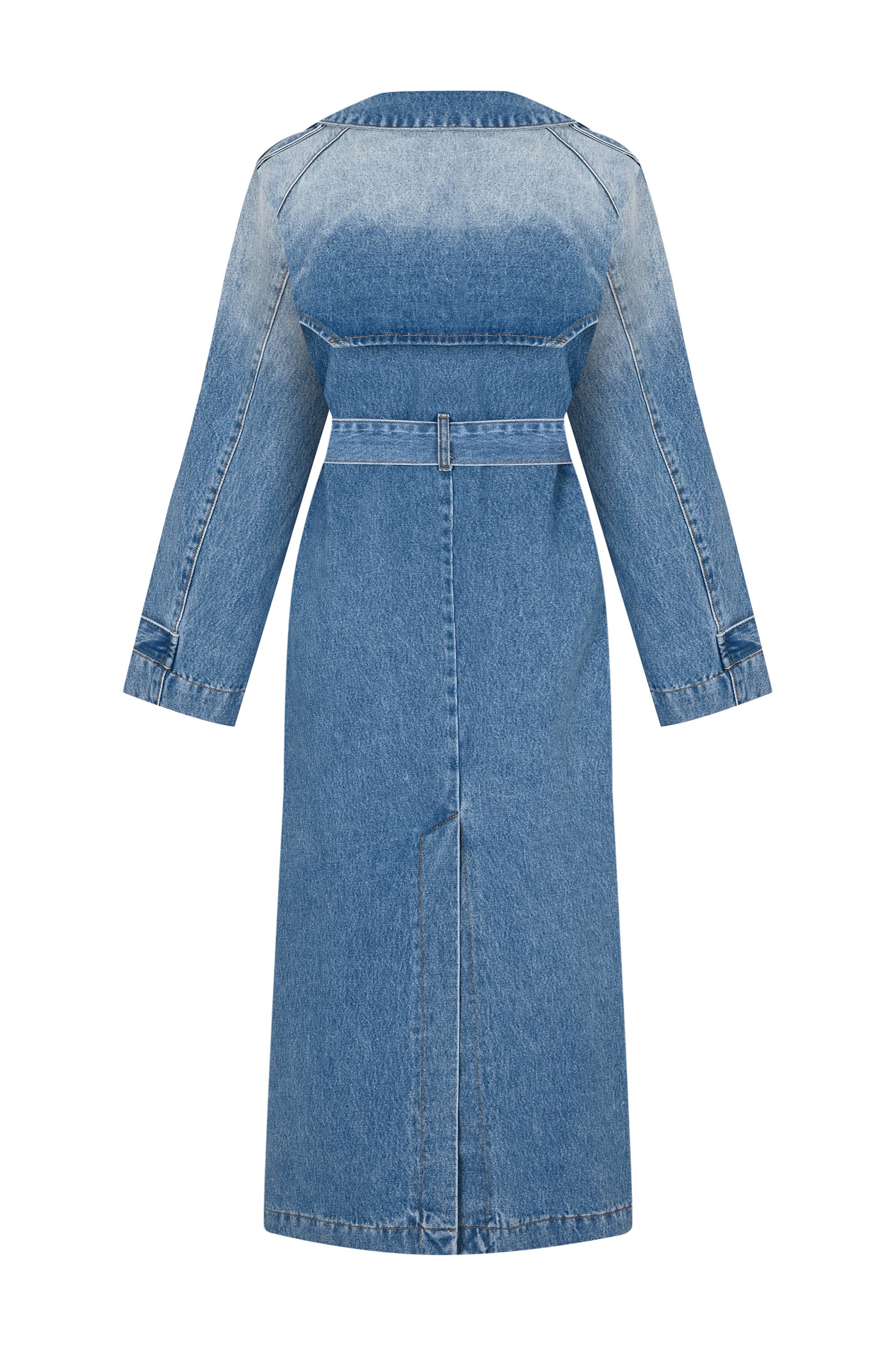 Oversized Denim Trench Coat - Vintage Washed