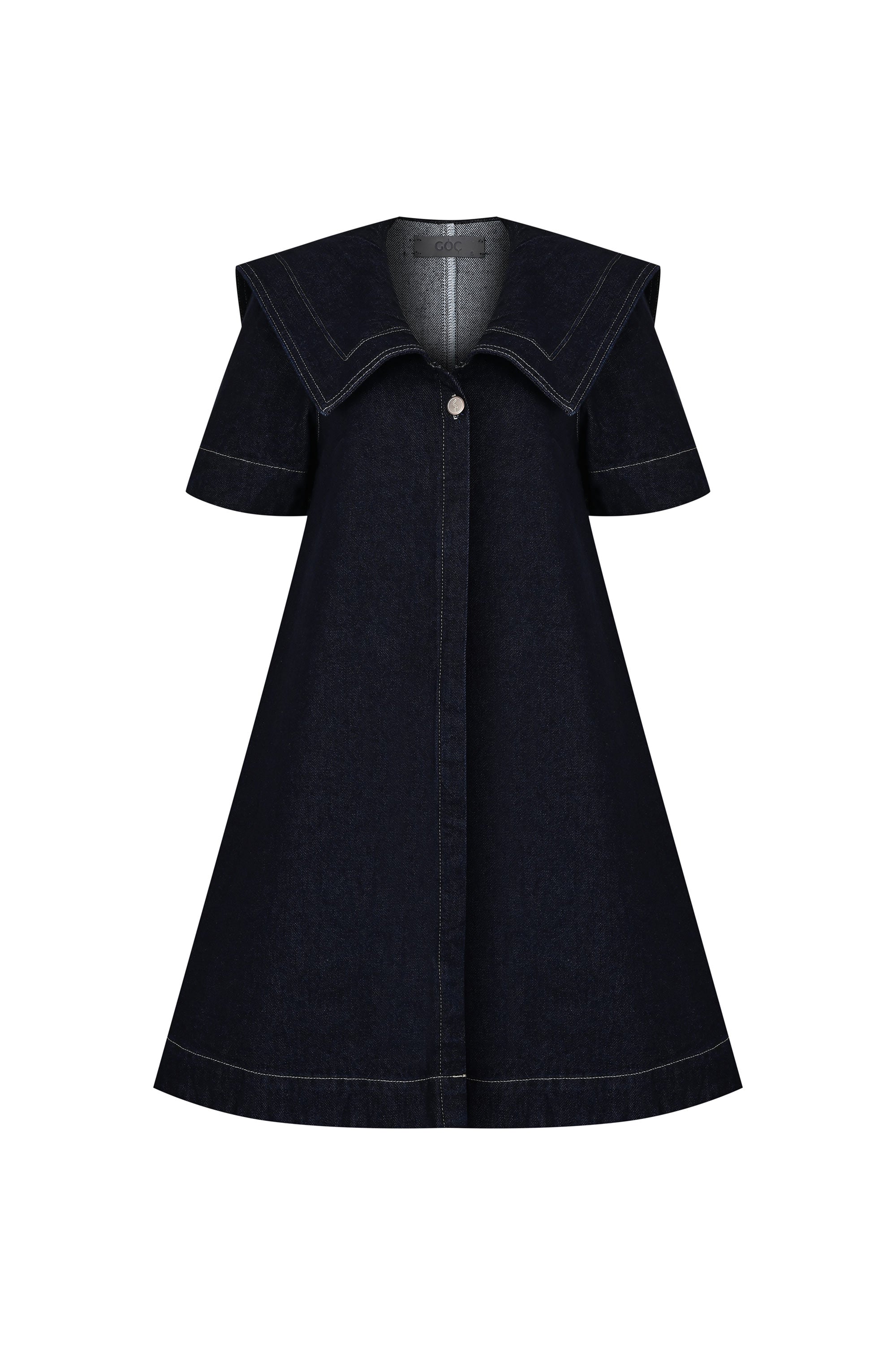 Denim Mini Dress with Oversized Collar