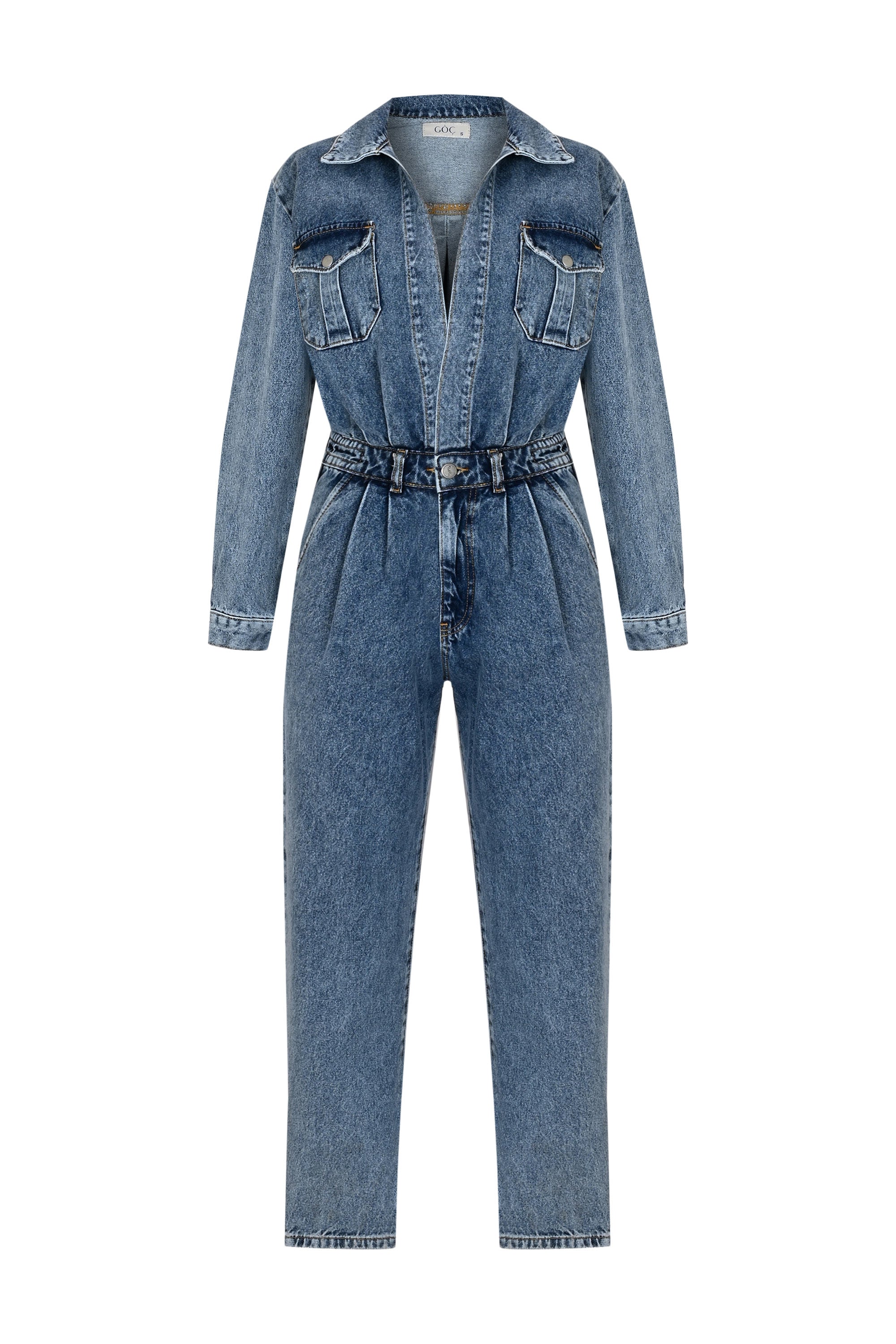 Denim Jumpsuit with Belted Waist