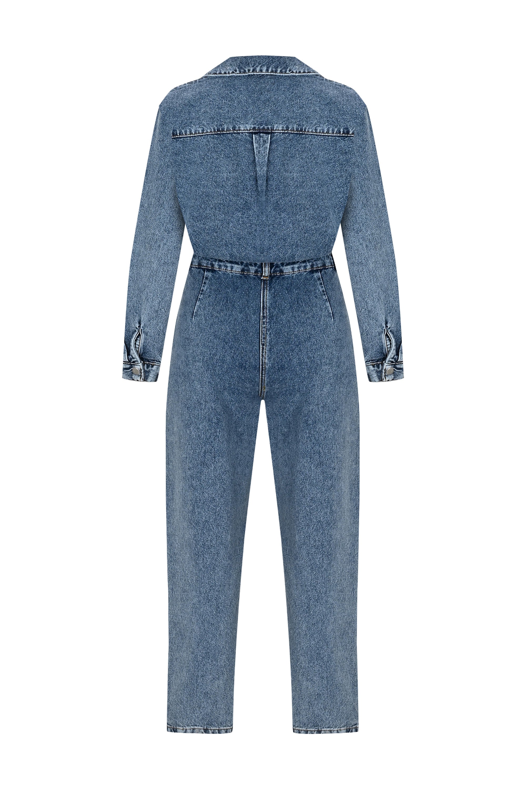 Denim Jumpsuit with Belted Waist