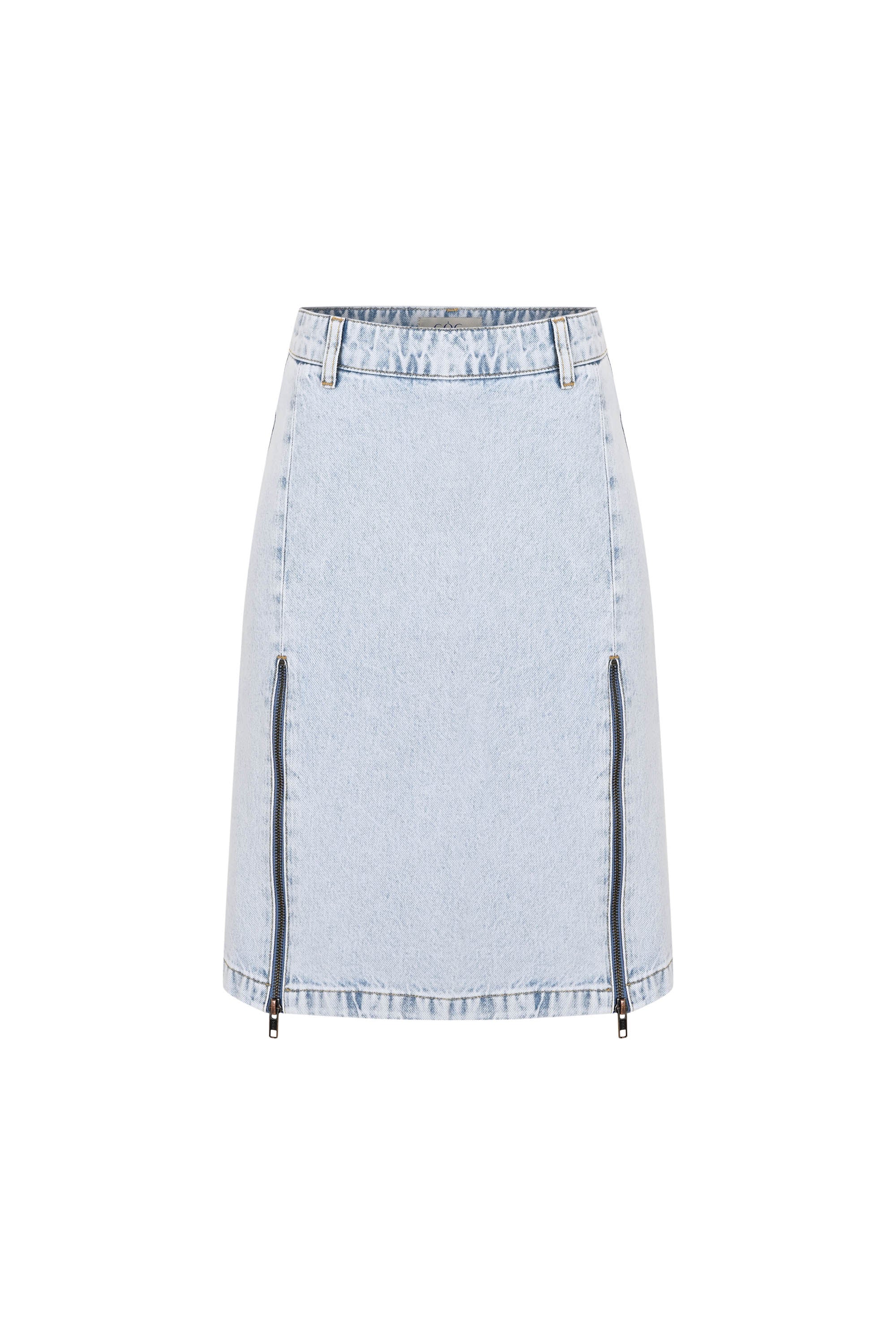 Denim Pencil Skirt with Front Slit - Light Blue