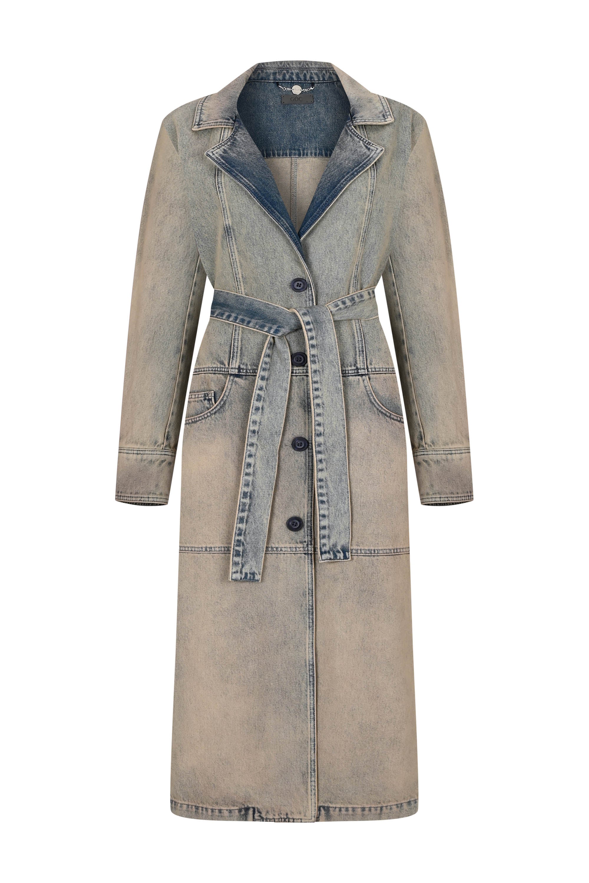 Flocked Denim Trench Coat - Vintage Wash