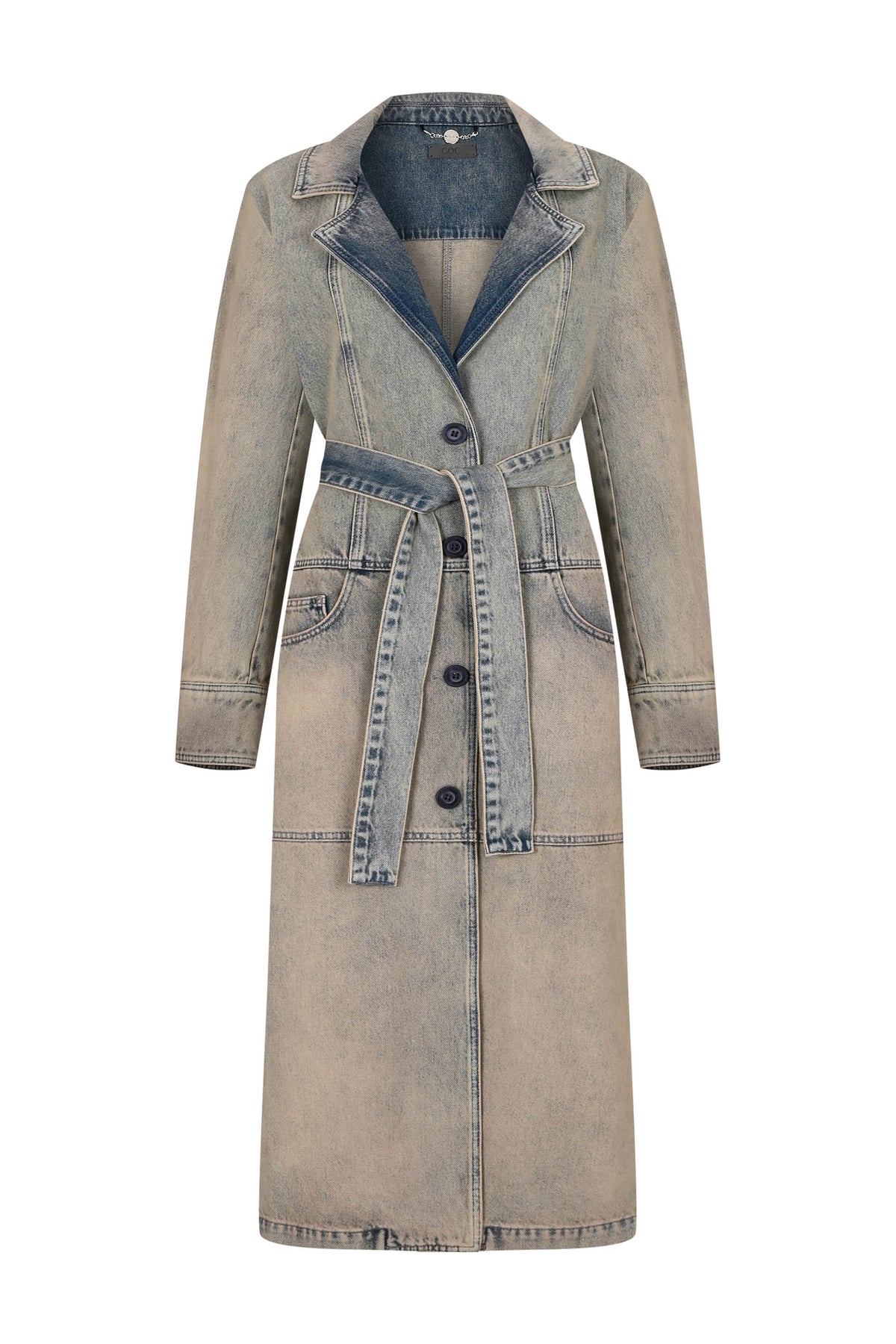Flocked Denim Trench Coat - Vintage Wash