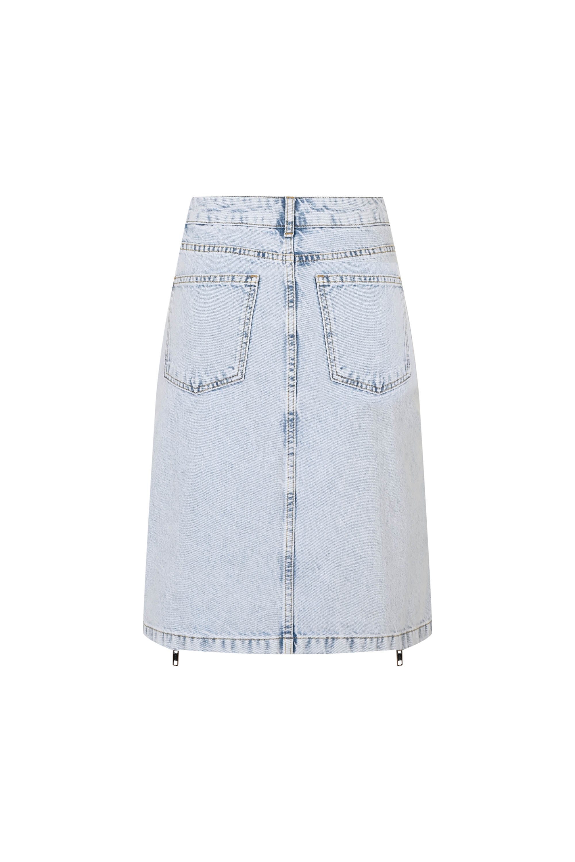 Denim Pencil Skirt with Front Slit - Light Blue
