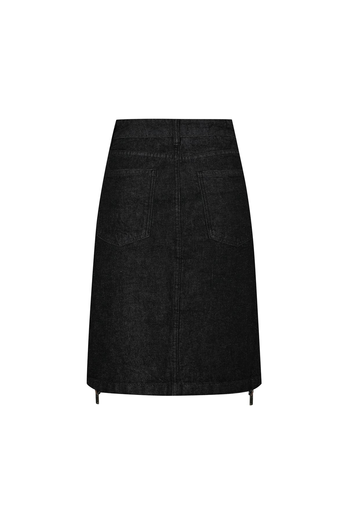 Denim Pencil Skirt with Front Slit - Black