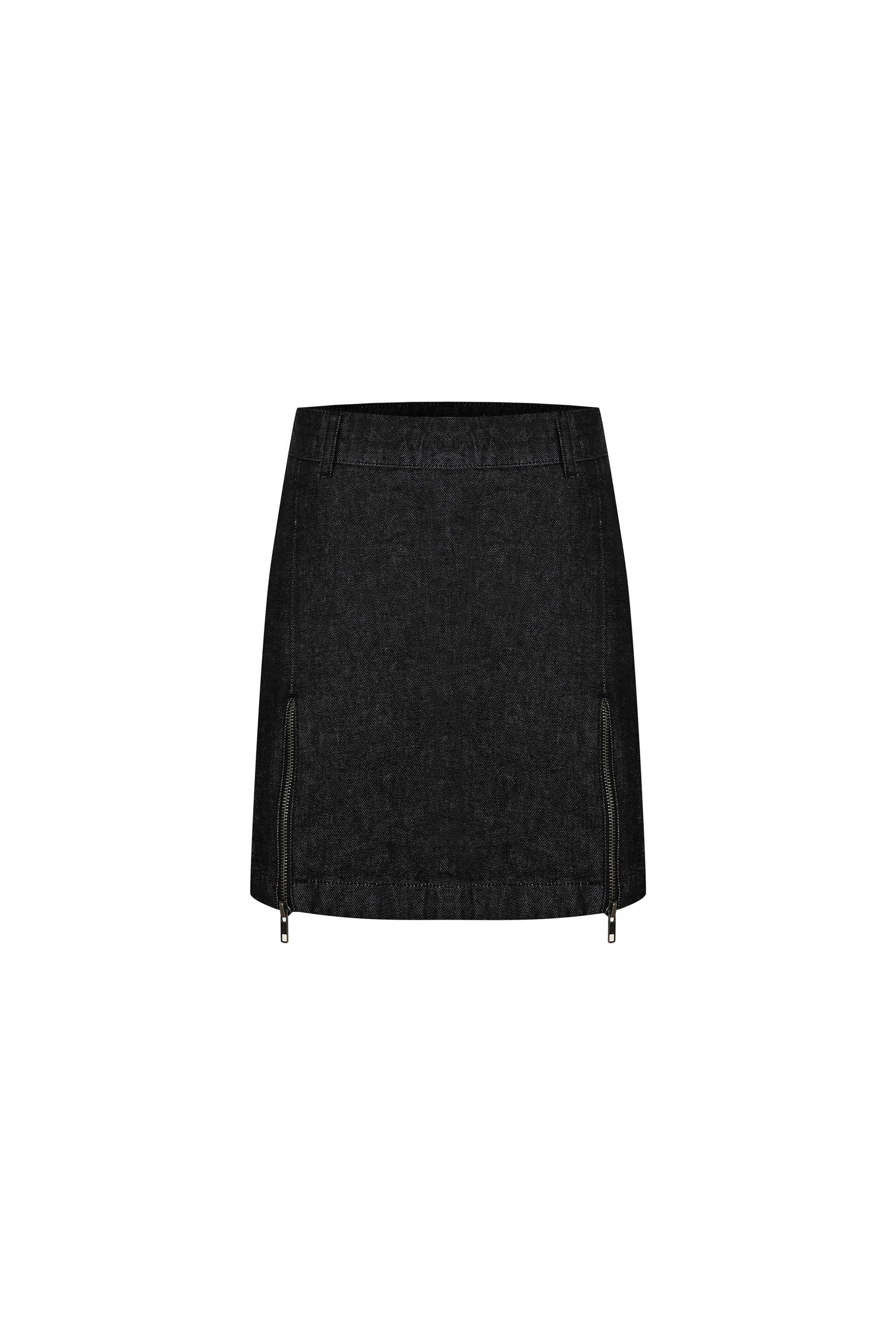 Denim Mini Skirt with Zipper Detail - Black