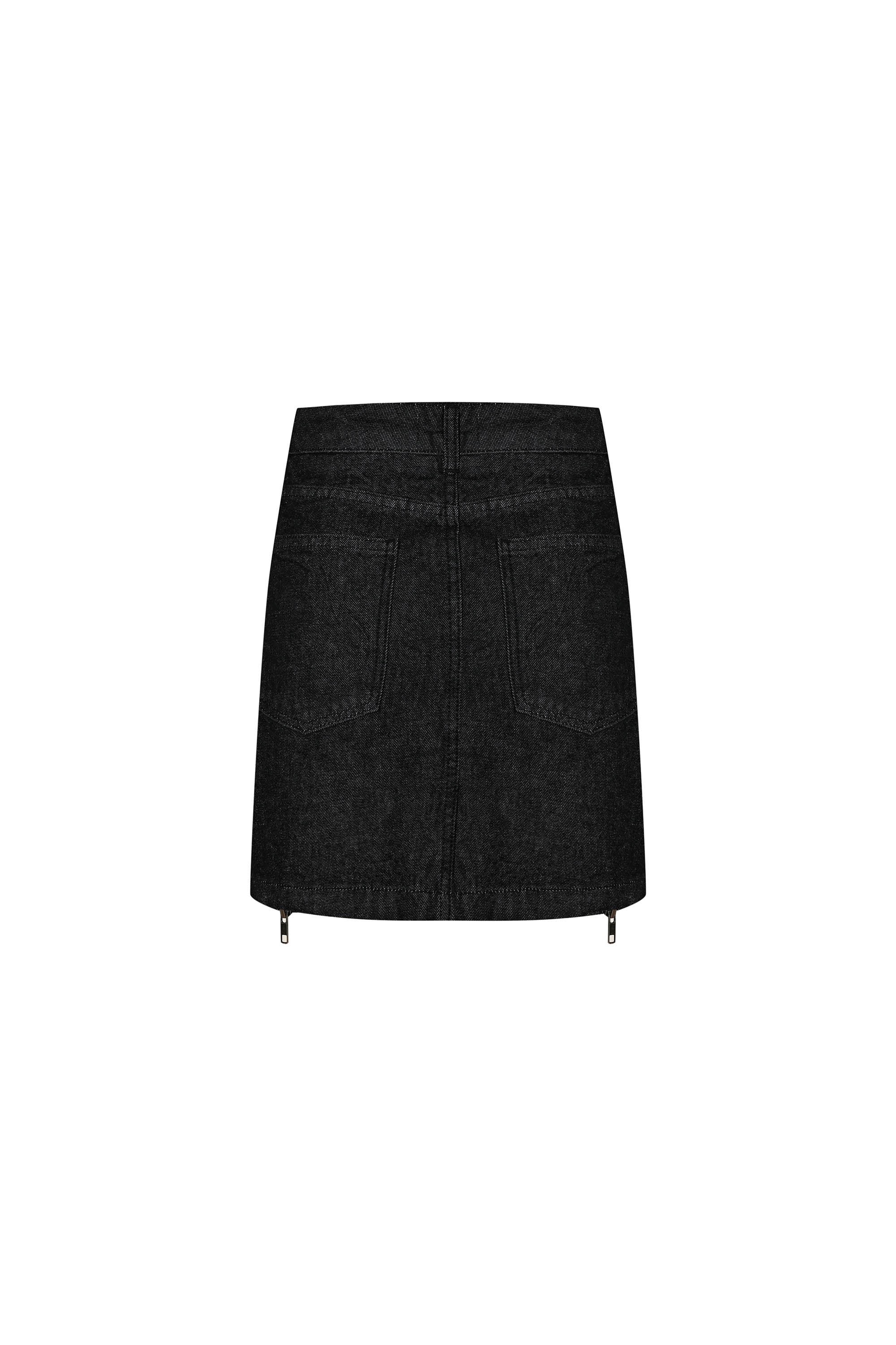 Denim Mini Skirt with Zipper Detail - Black