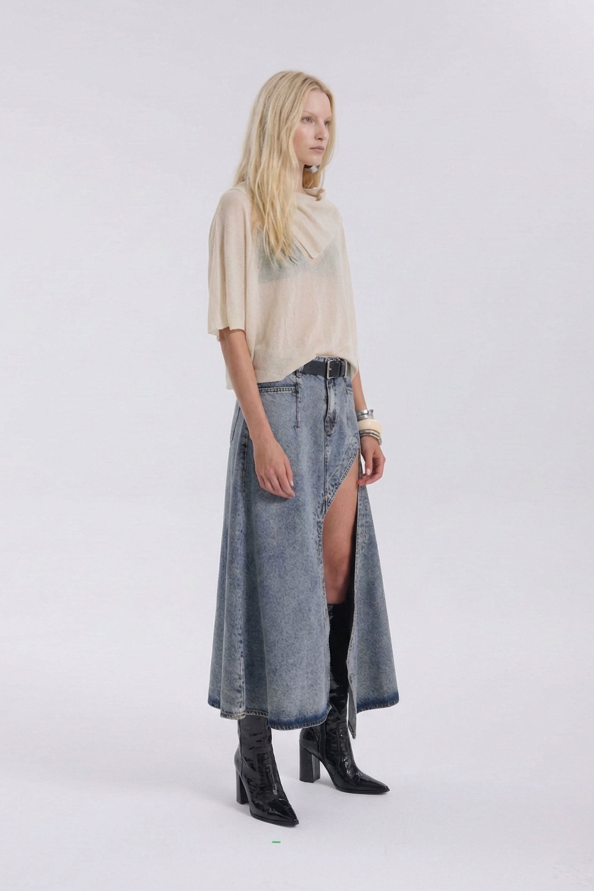Denim Maxi Skirt with High Slit