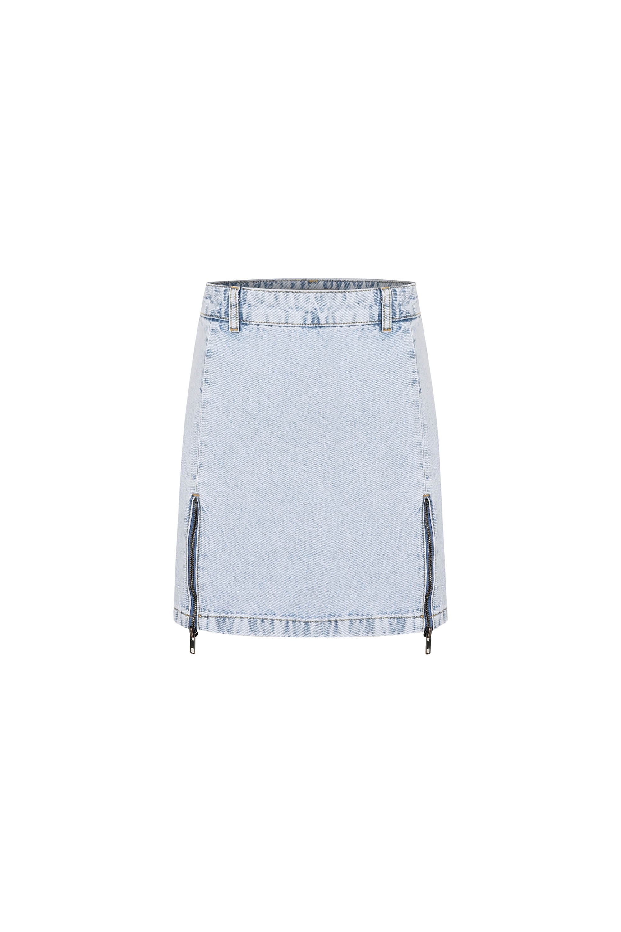Denim Mini Skirt with Zipper Detail - Light Blue