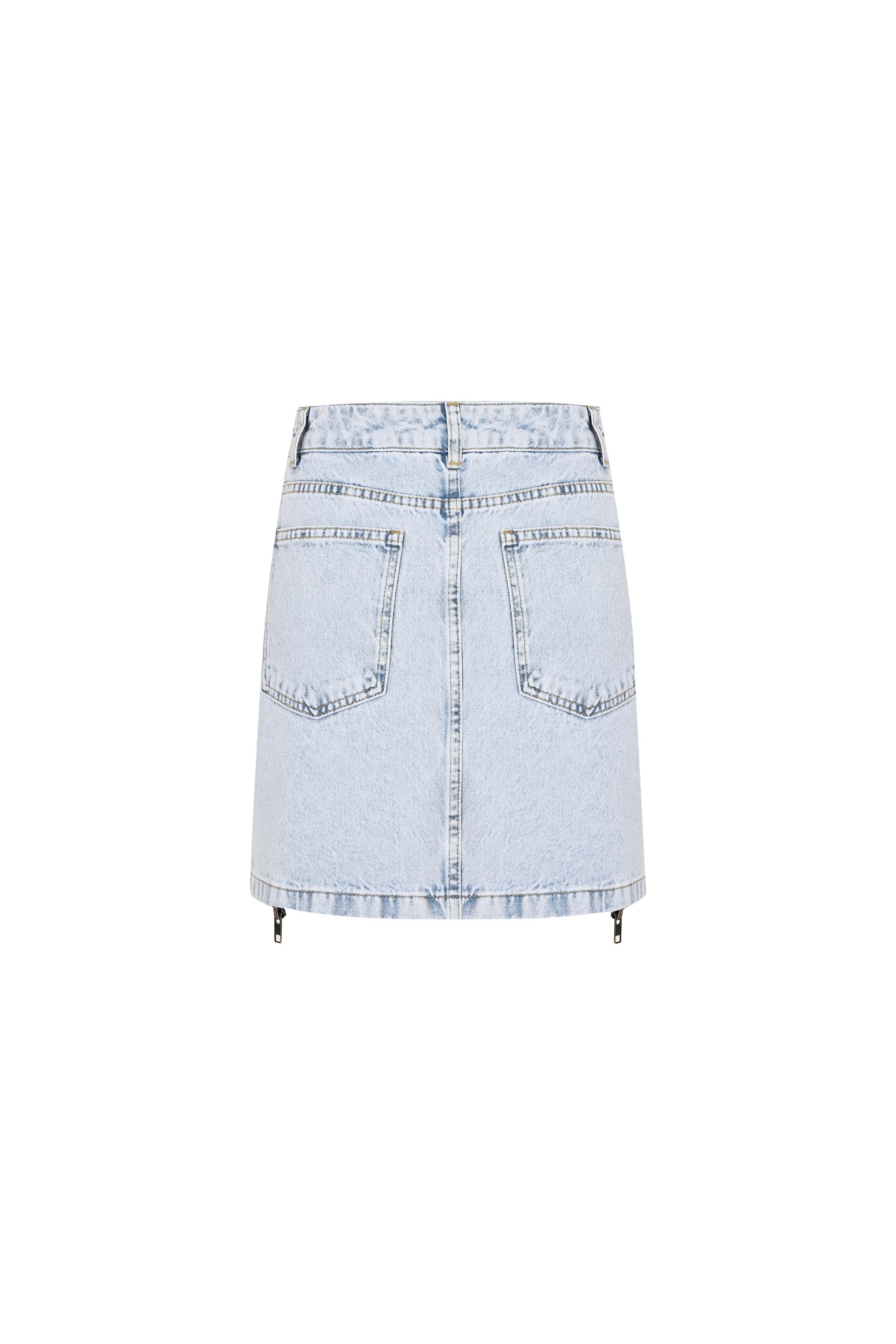 Denim Mini Skirt with Zipper Detail - Light Blue