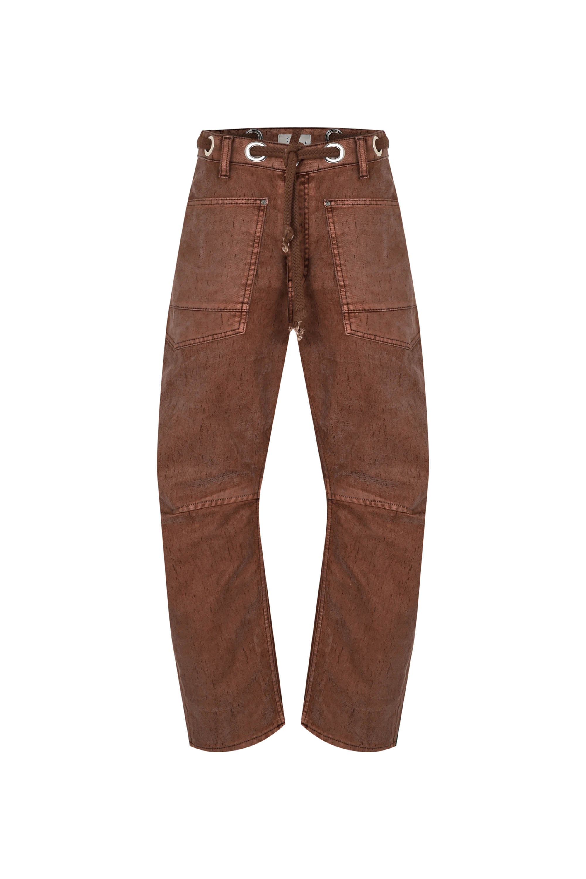 Flocked Pull-On Barrel Jeans – Chestnut