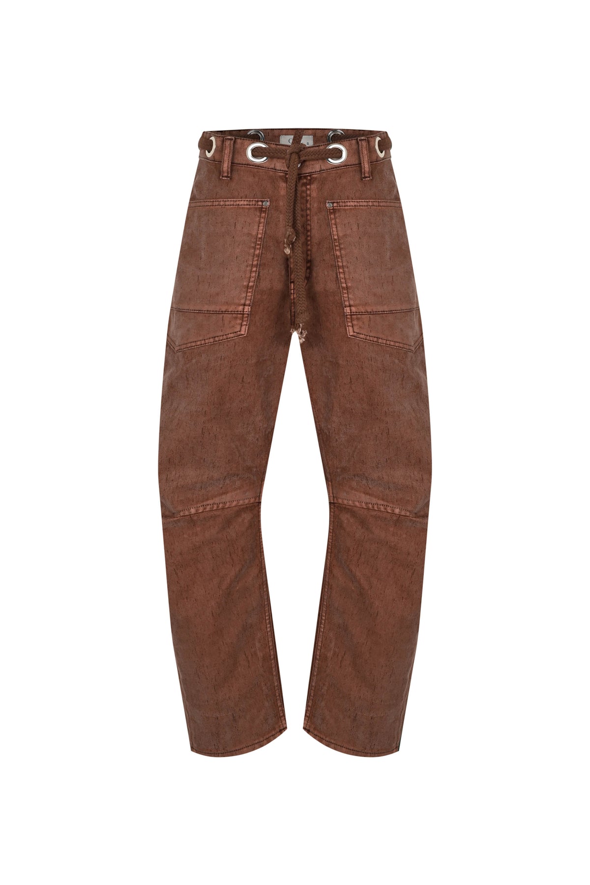 Flocked Pull-On Barrel Jeans – Chestnut