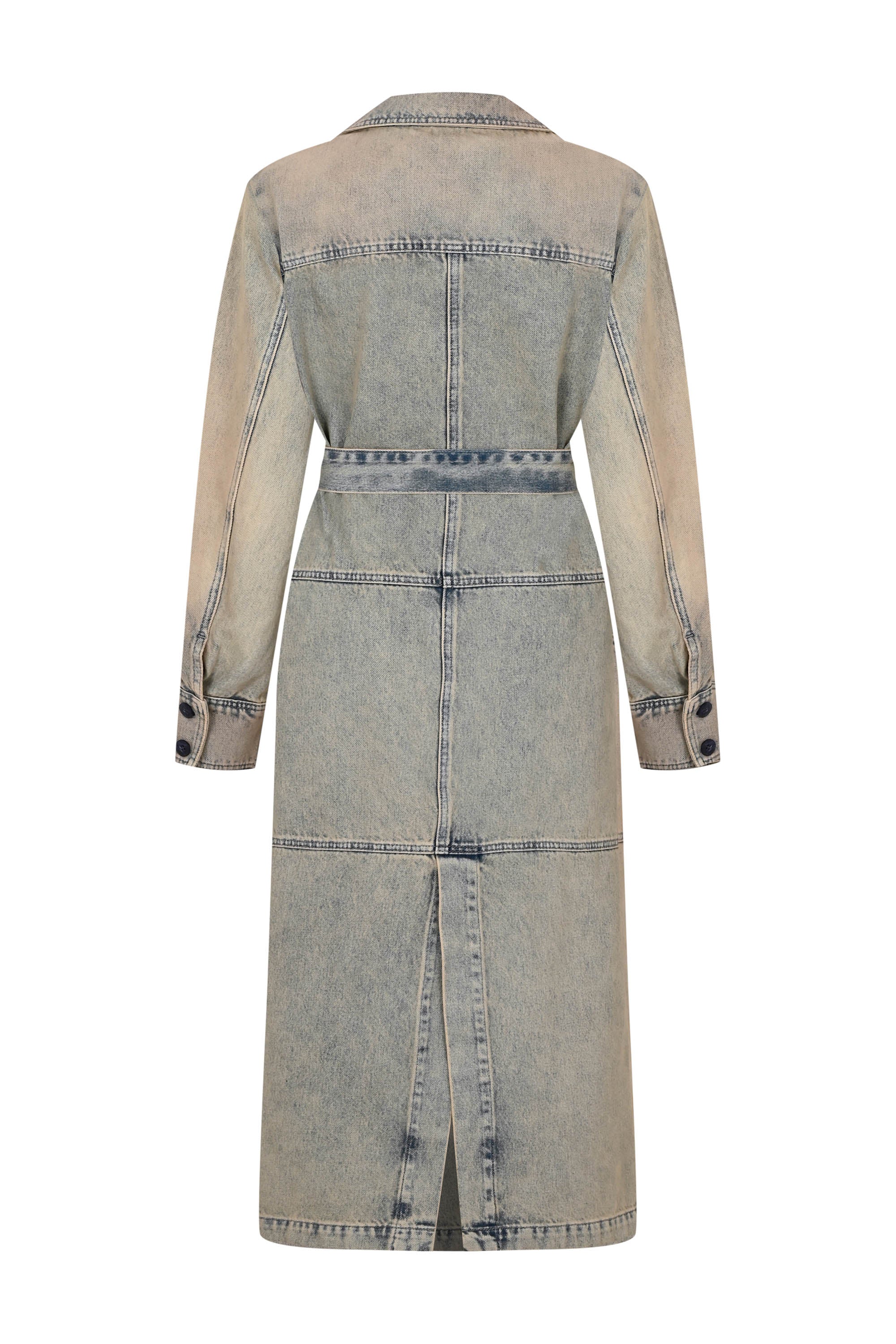 Flocked Denim Trench Coat - Vintage Wash