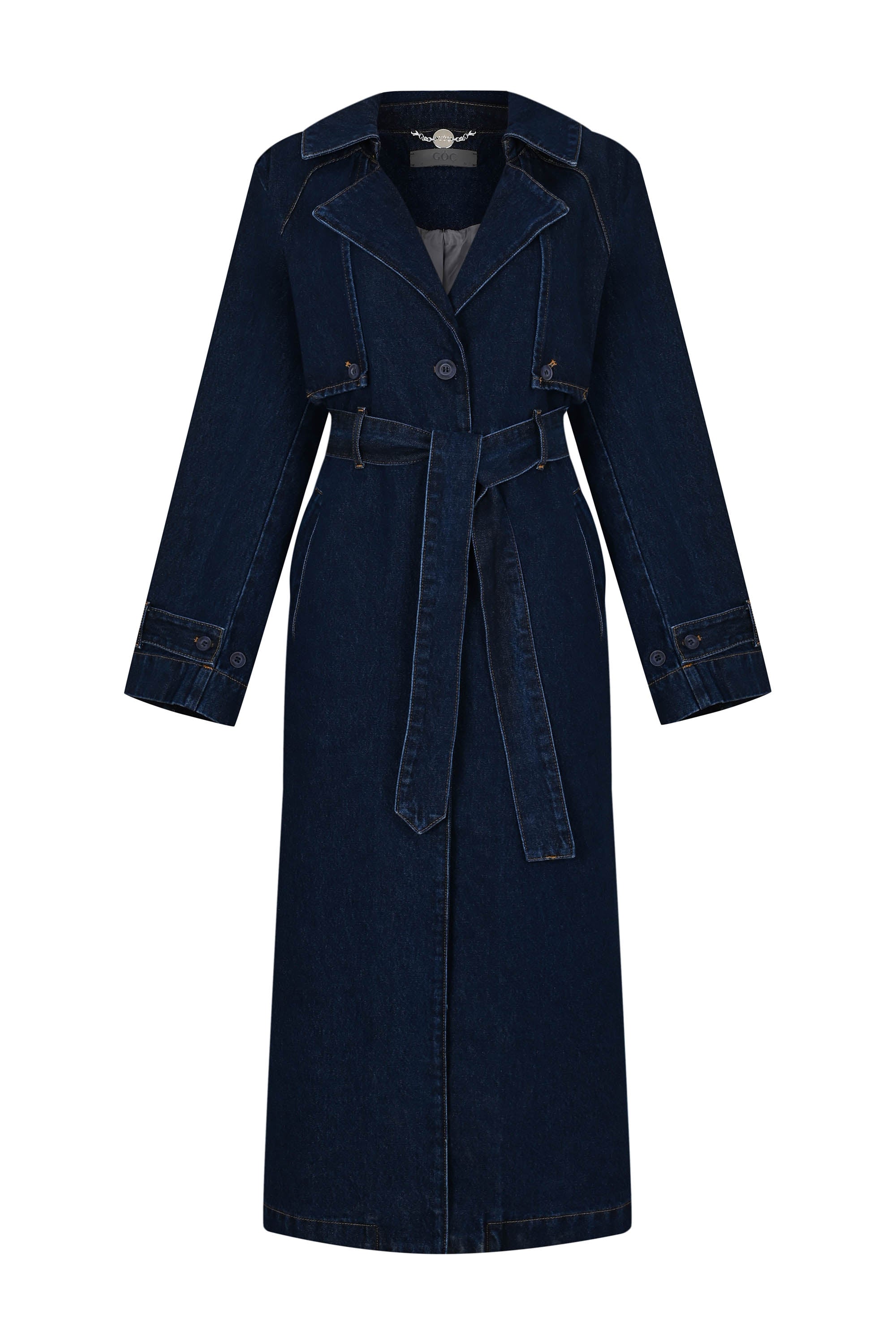 Oversized Denim Trench Coat - Indigo Wash