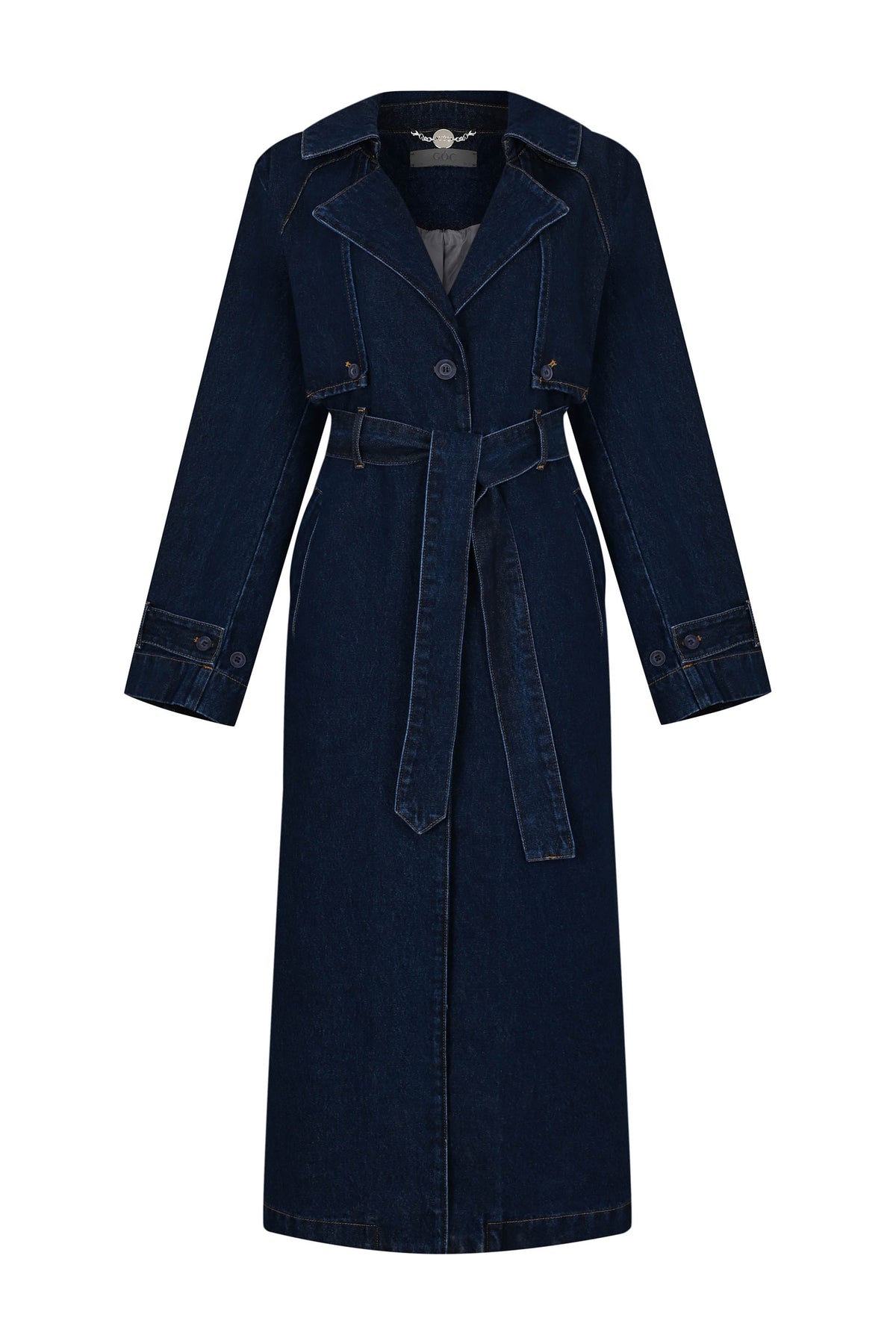 Oversized Denim Trench Coat - Indigo Wash
