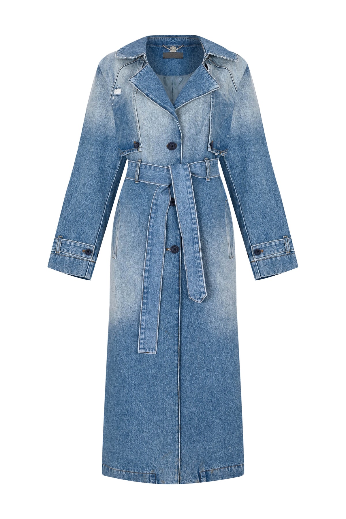 Oversized Denim Trench Coat - Vintage Washed