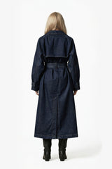 Oversized Denim Trench Coat - Indigo Wash