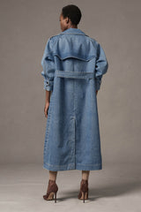 Oversized Denim Trench Coat - Classic Washed