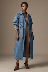 Oversized Denim Trench Coat - Classic Washed