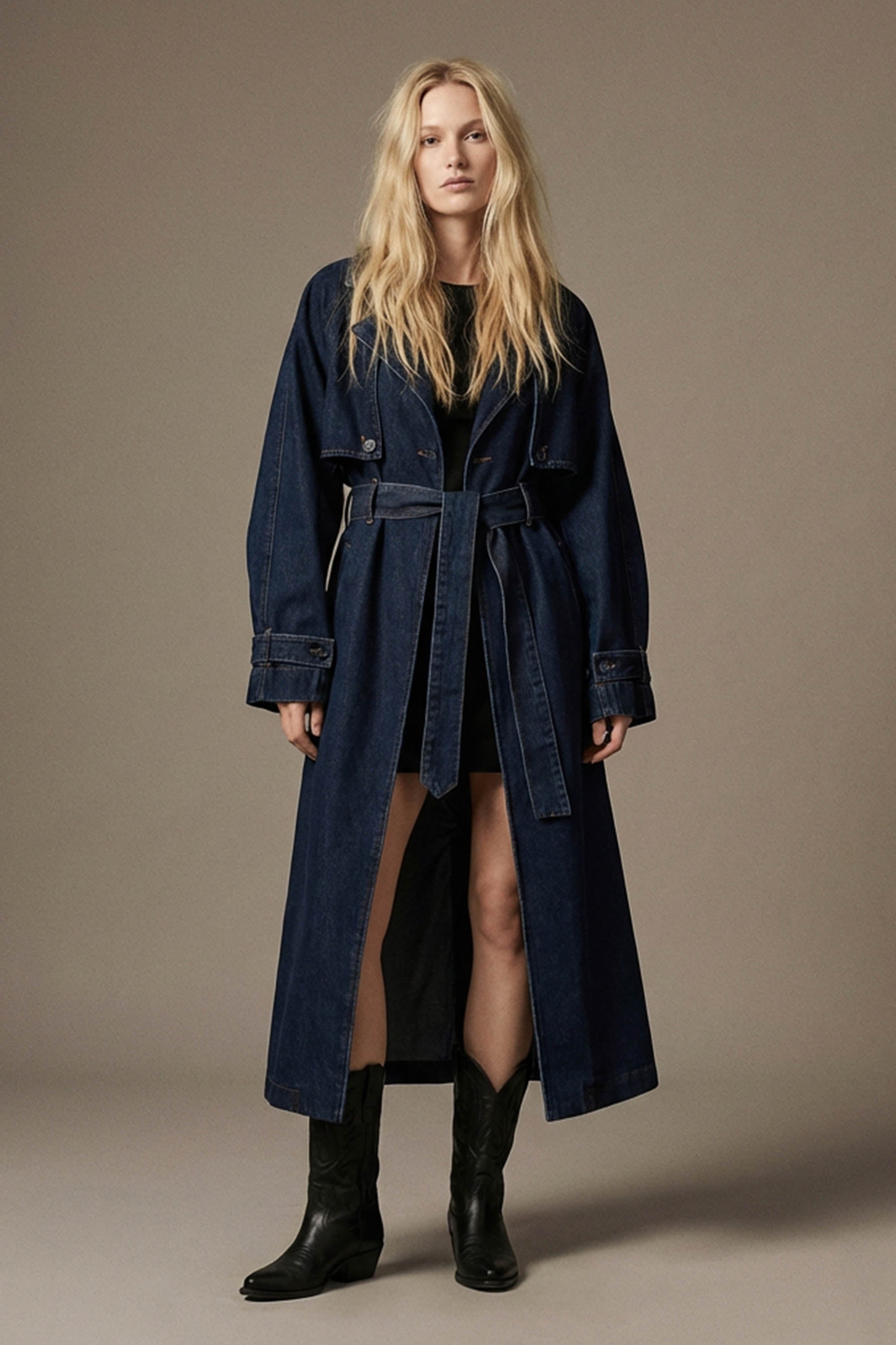 Oversized Denim Trench Coat - Indigo Wash