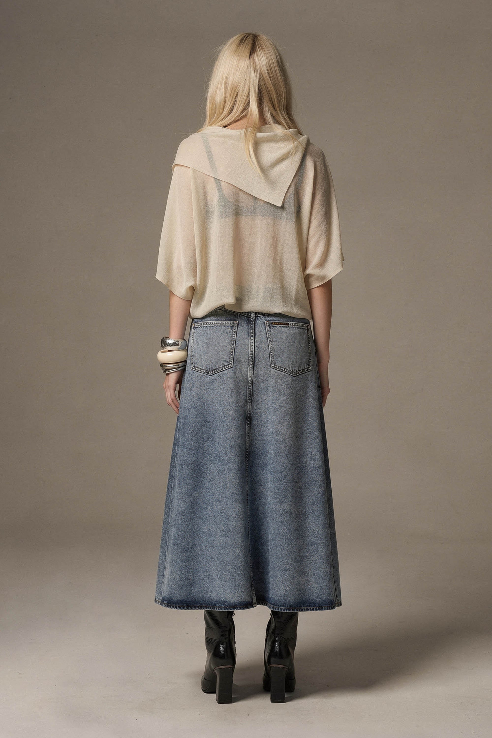 Denim Maxi Skirt with High Slit