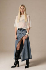 Denim Maxi Skirt with High Slit