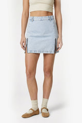 Denim Mini Skirt with Zipper Detail - Light Blue