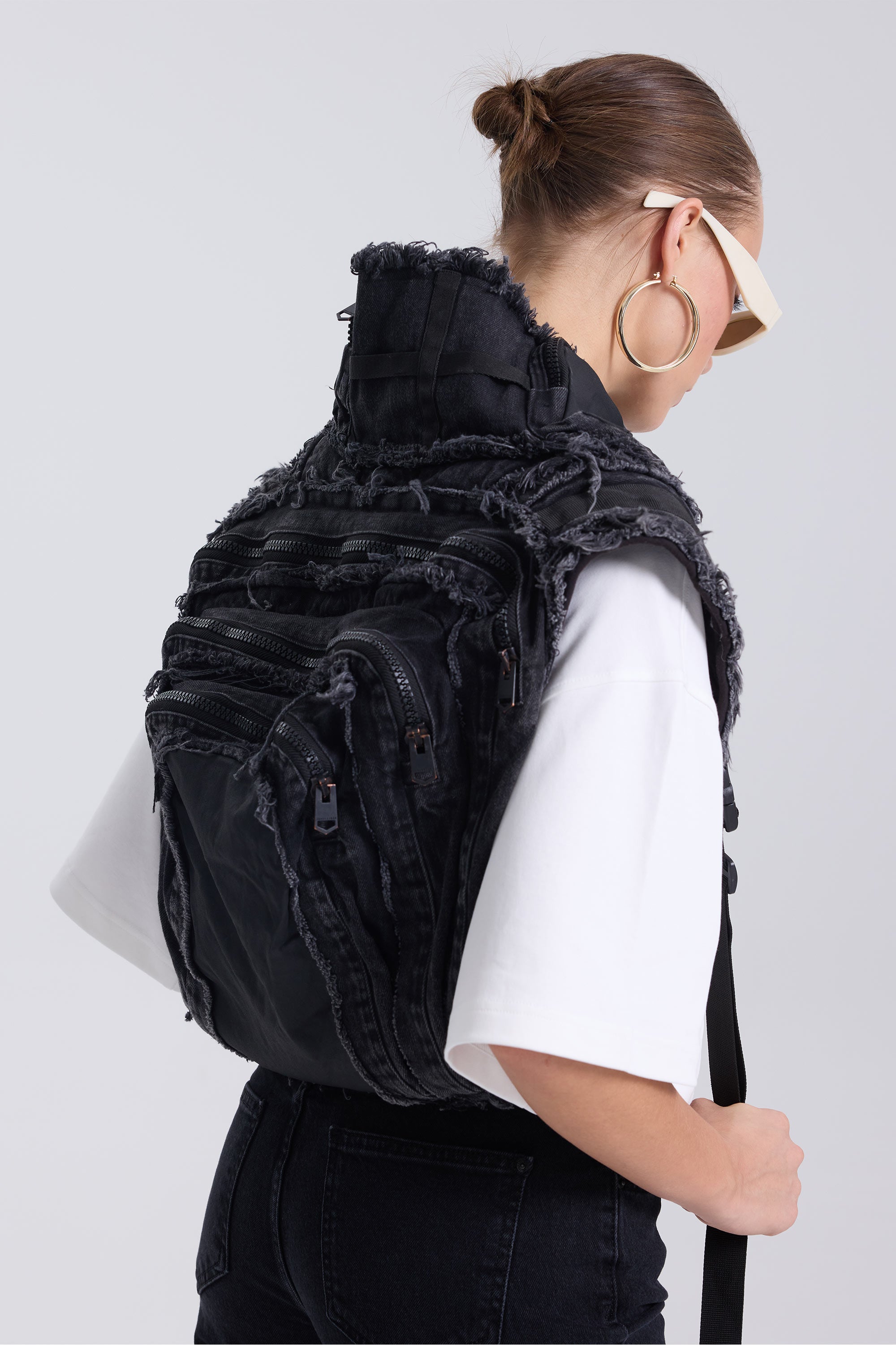 Denim Vest with Integrated Backpack