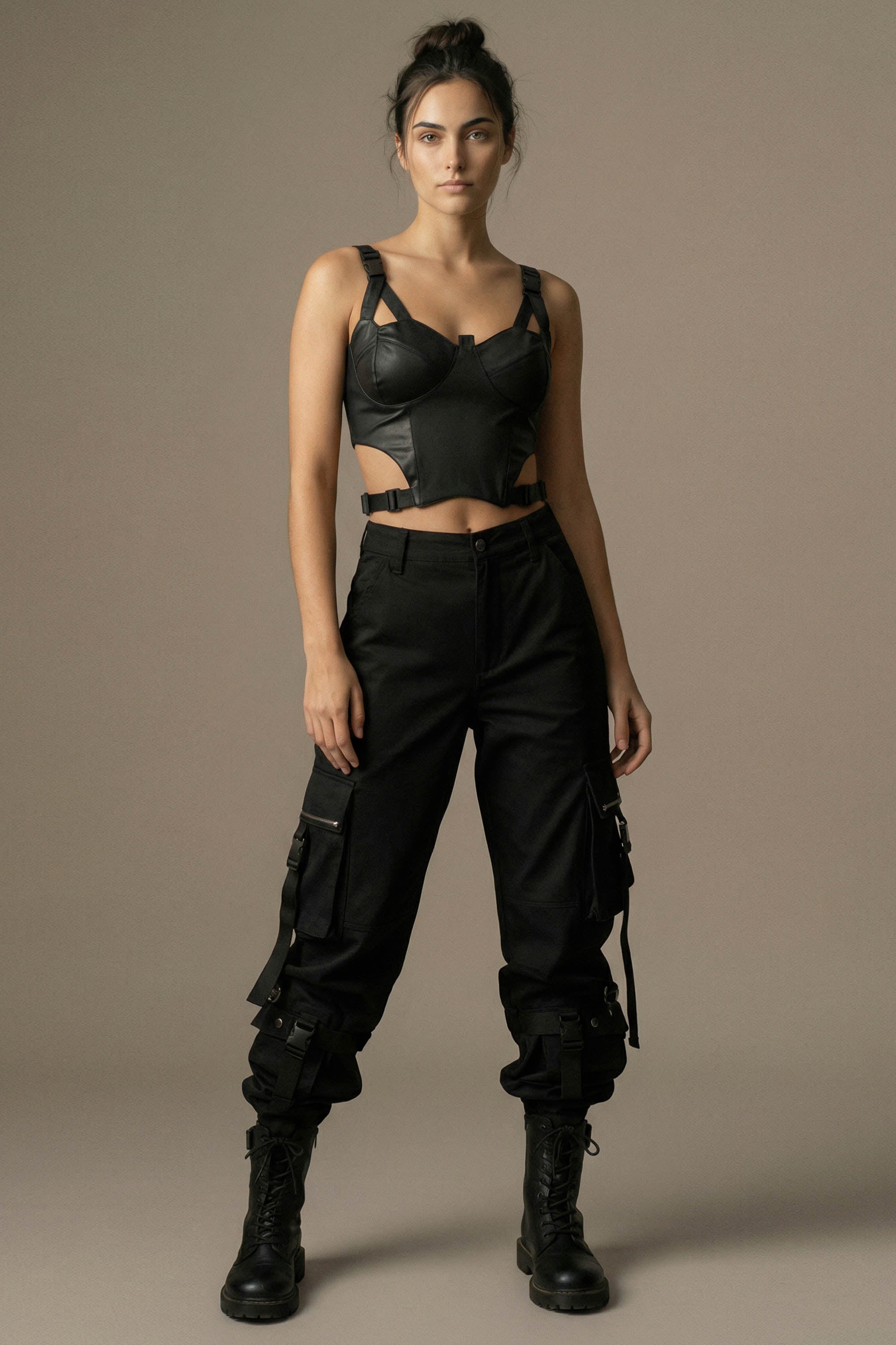 Structured Cut-Out Corset Top- Black