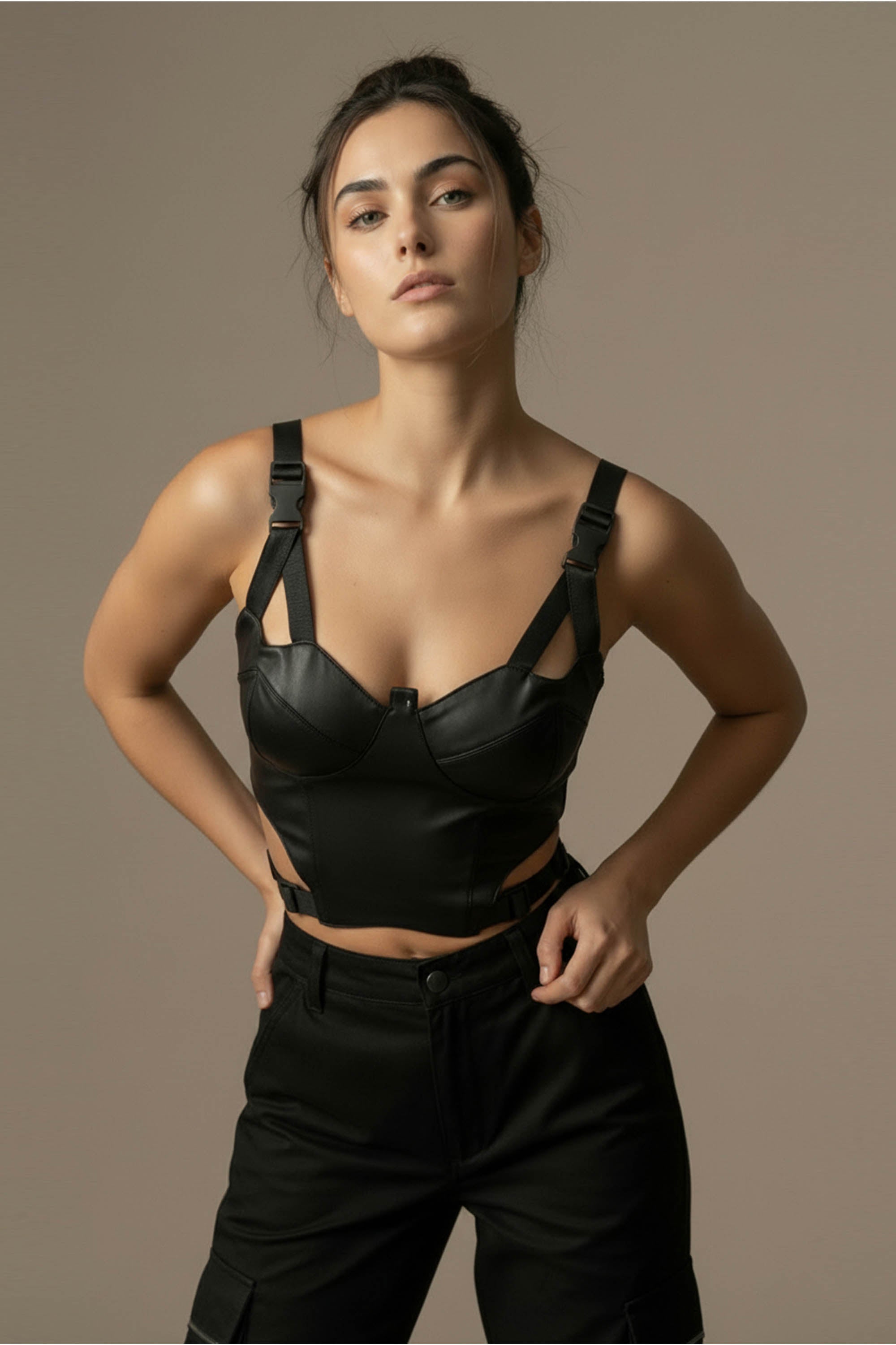 Structured Cut-Out Corset Top- Black