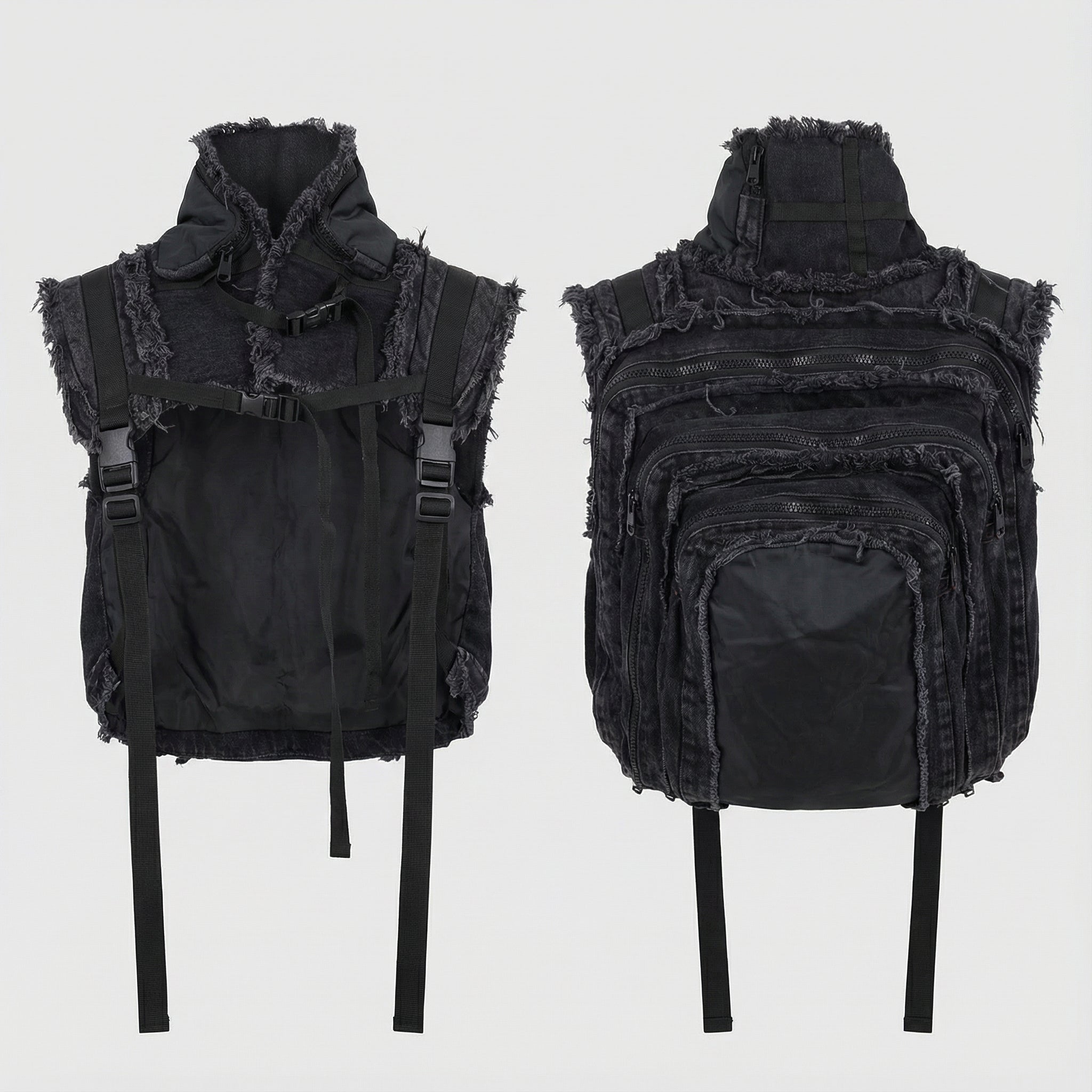 Denim Vest with Integrated Backpack