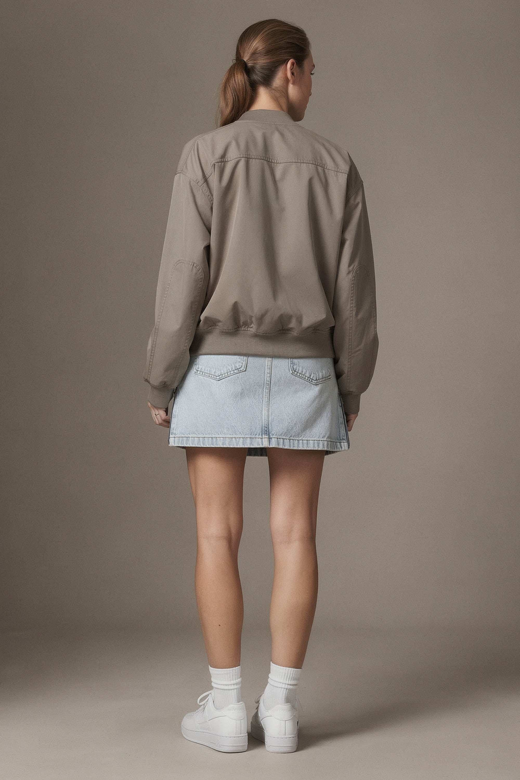 Denim Mini Skirt with Zipper Detail - Light Blue