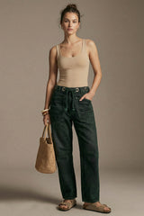 Flocked Pull-On Barrel Jeans – Green