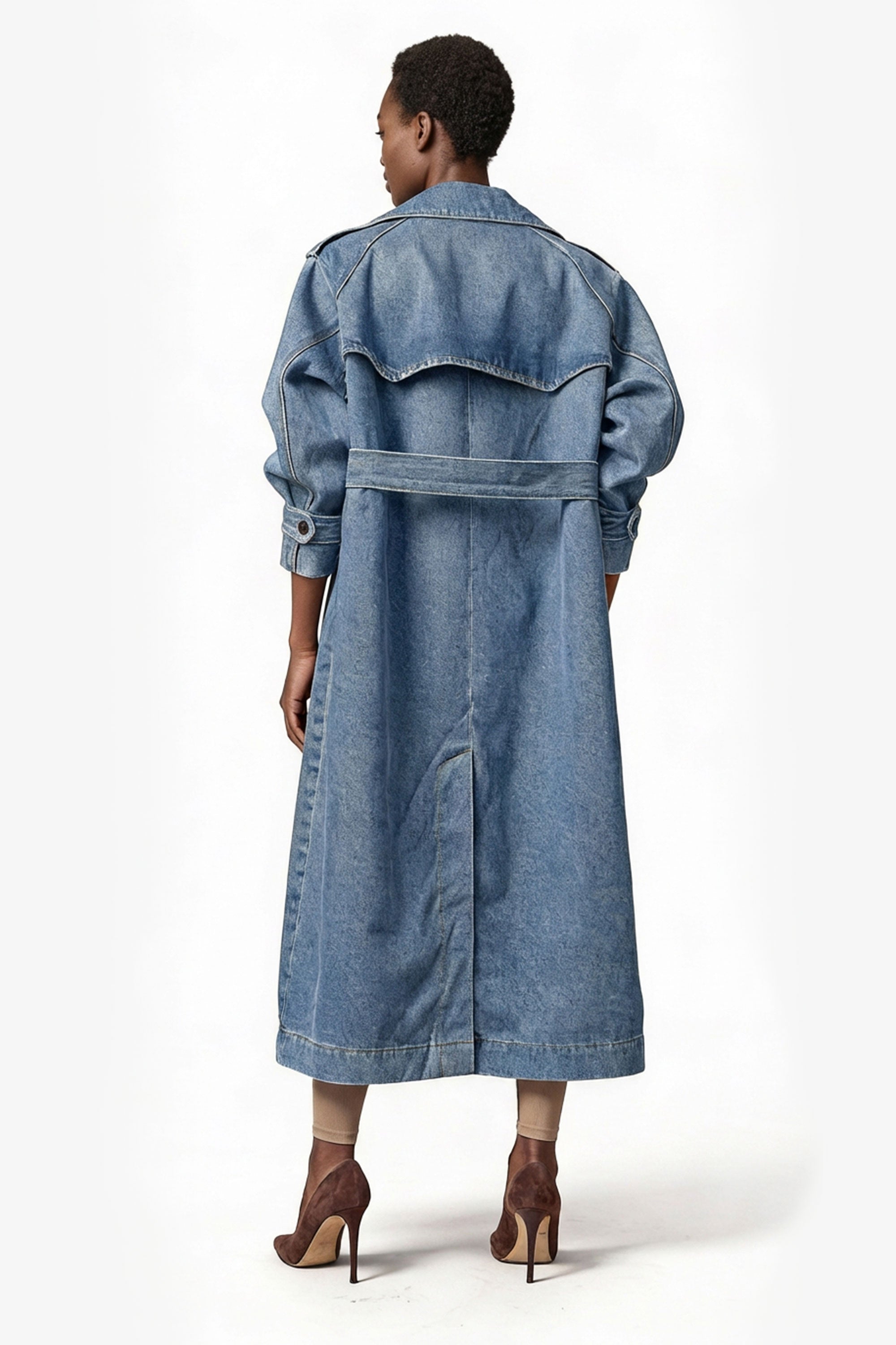 Oversized Denim Trench Coat - Classic Washed