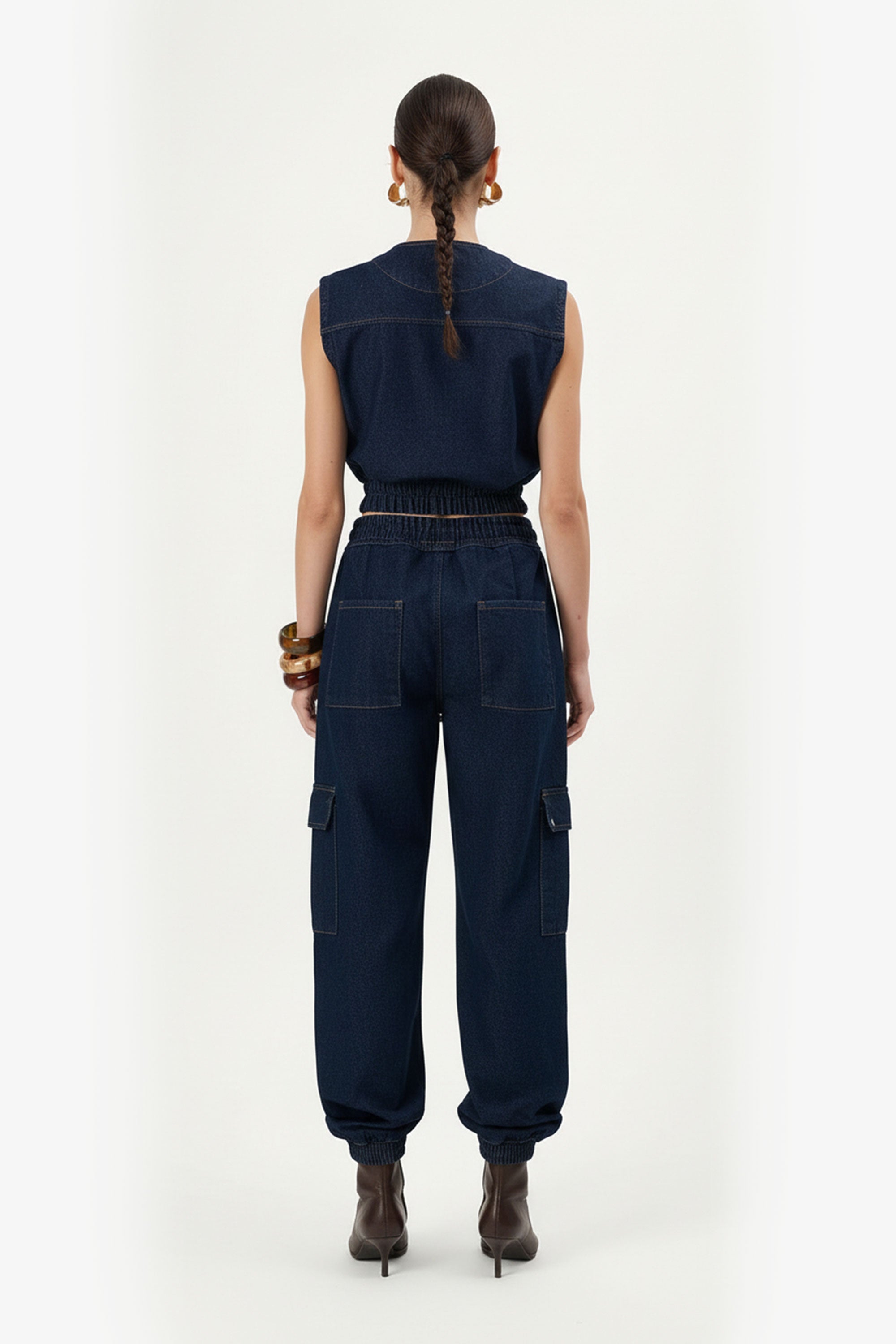 Denim Cargo Set with Cropped Vest