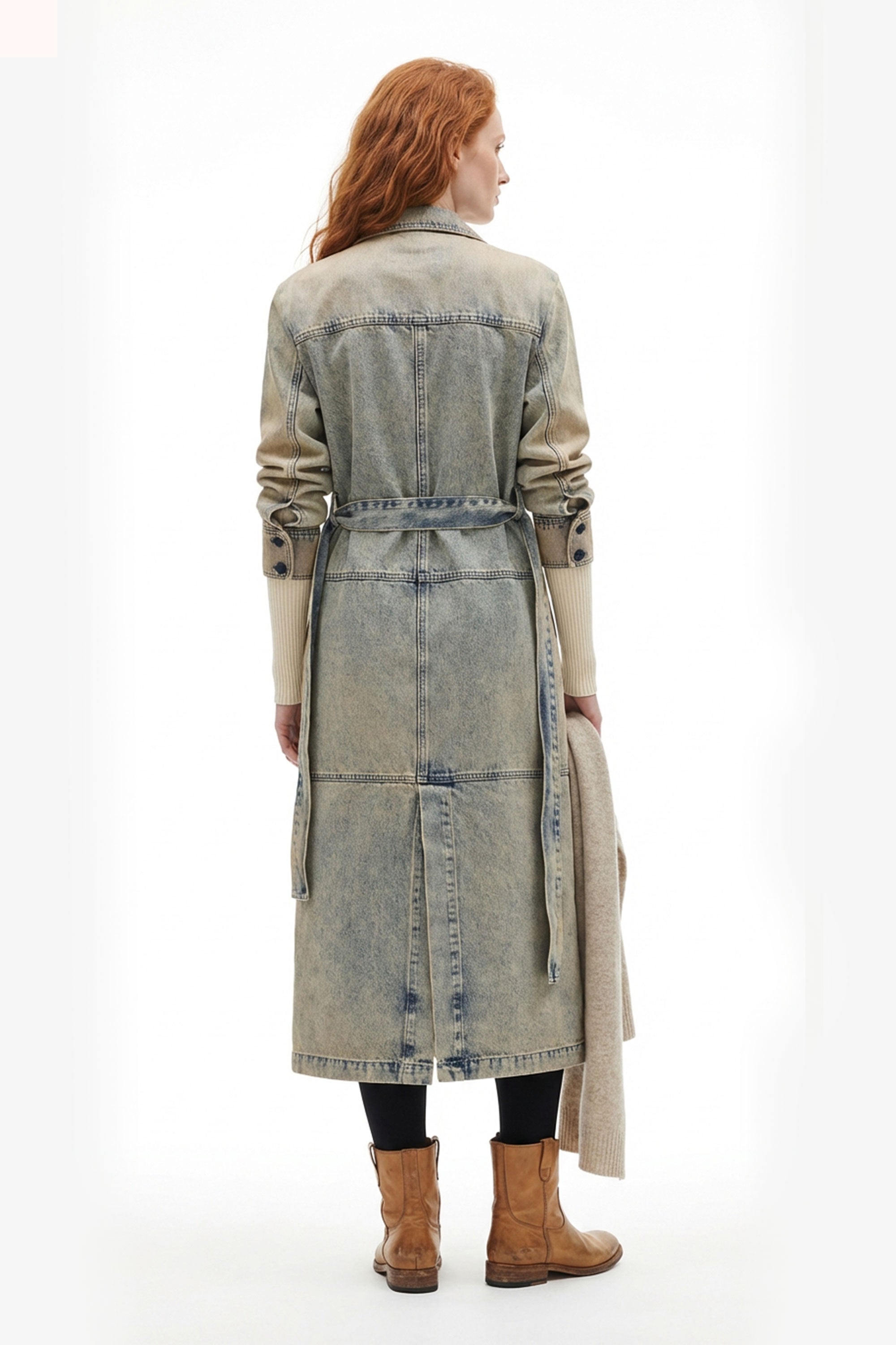 Flocked Denim Trench Coat - Vintage Wash