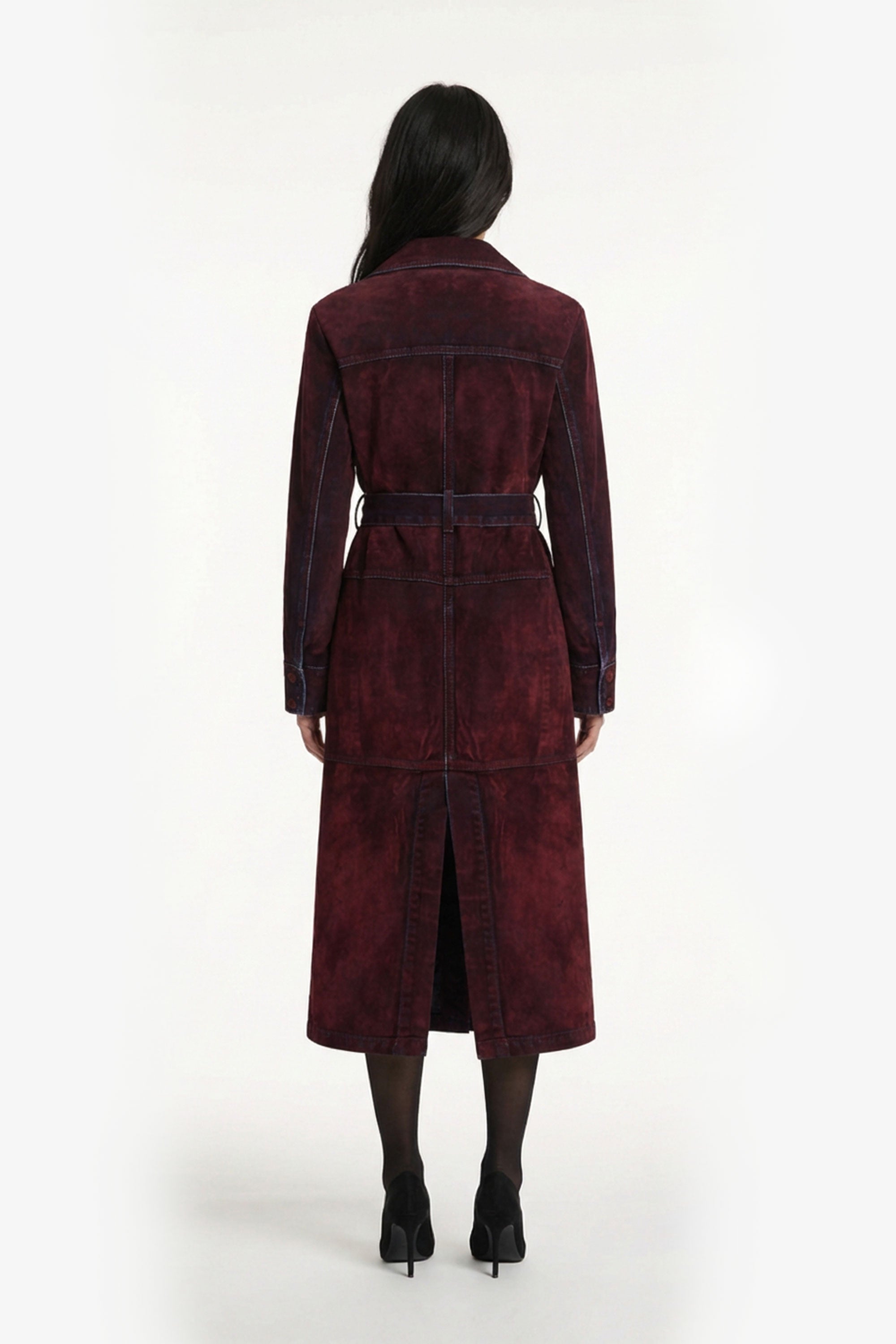 Flocked Denim Trench Coat - Red