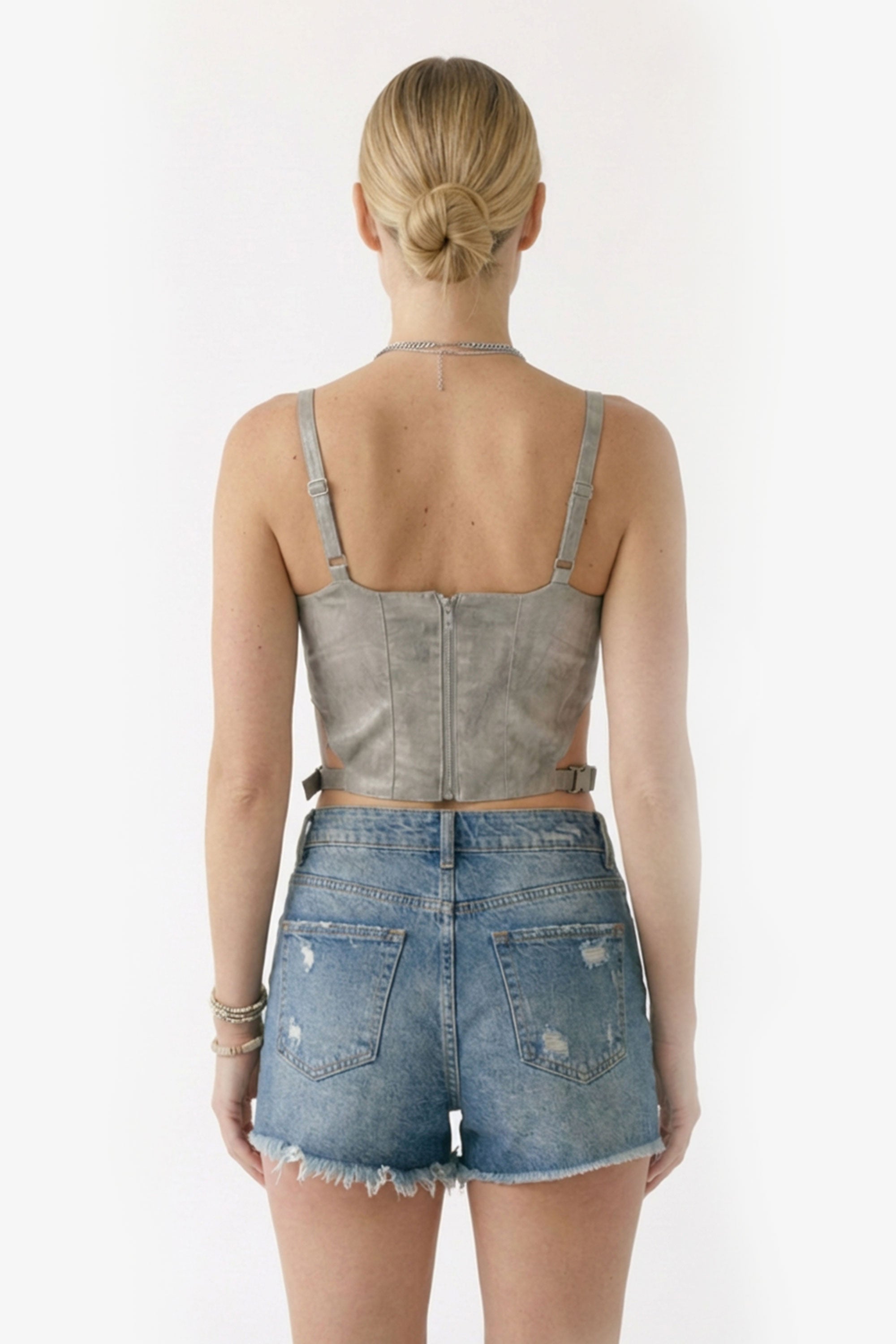 Structured Cut-Out Corset Top- Gray