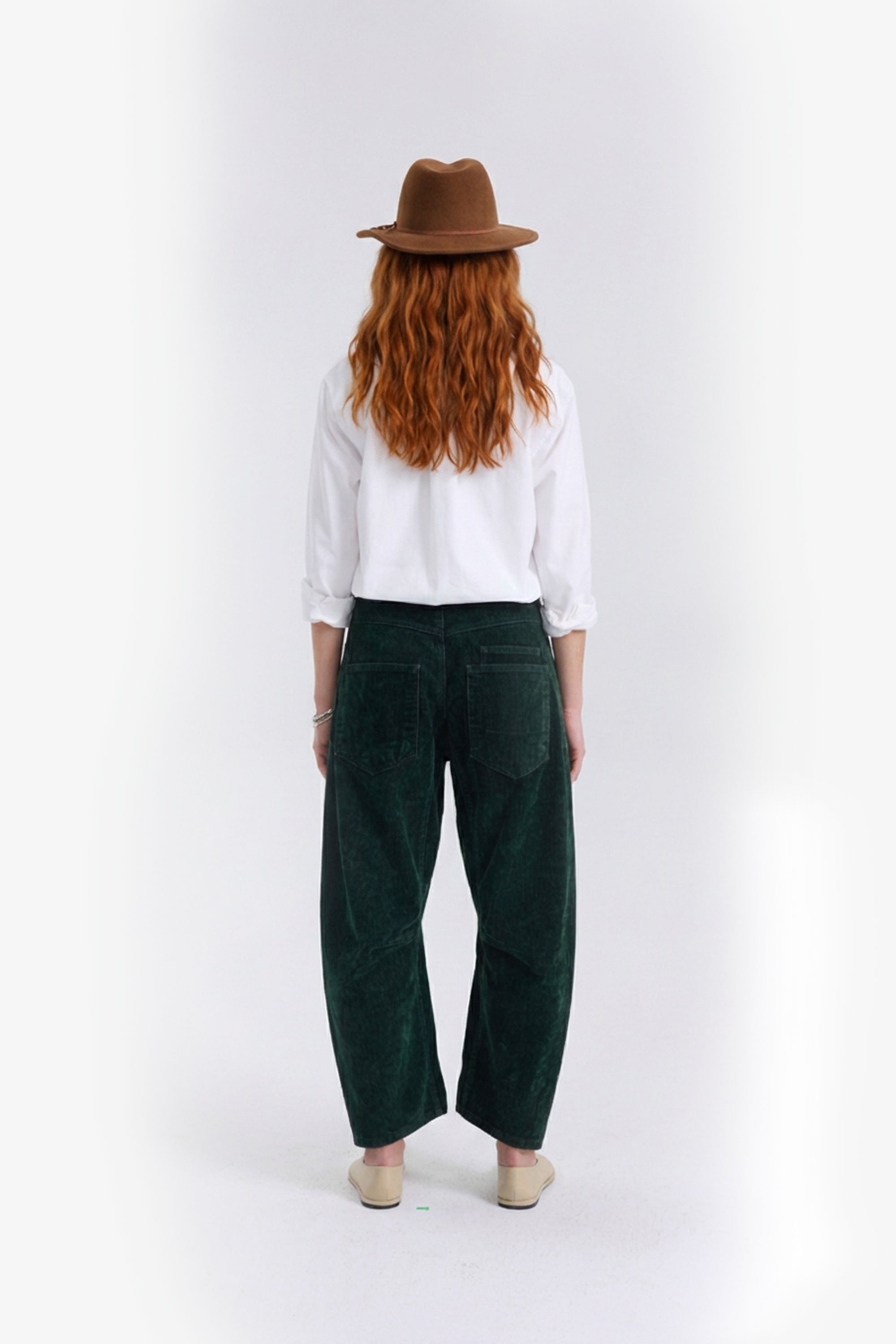 Flocked Pull-On Barrel Jeans – Green