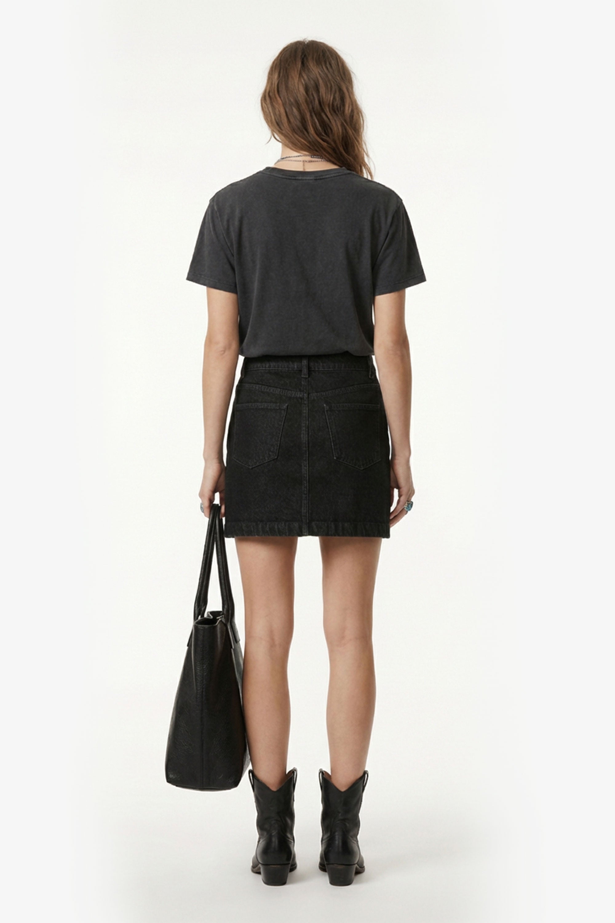Denim Mini Skirt with Zipper Detail - Black
