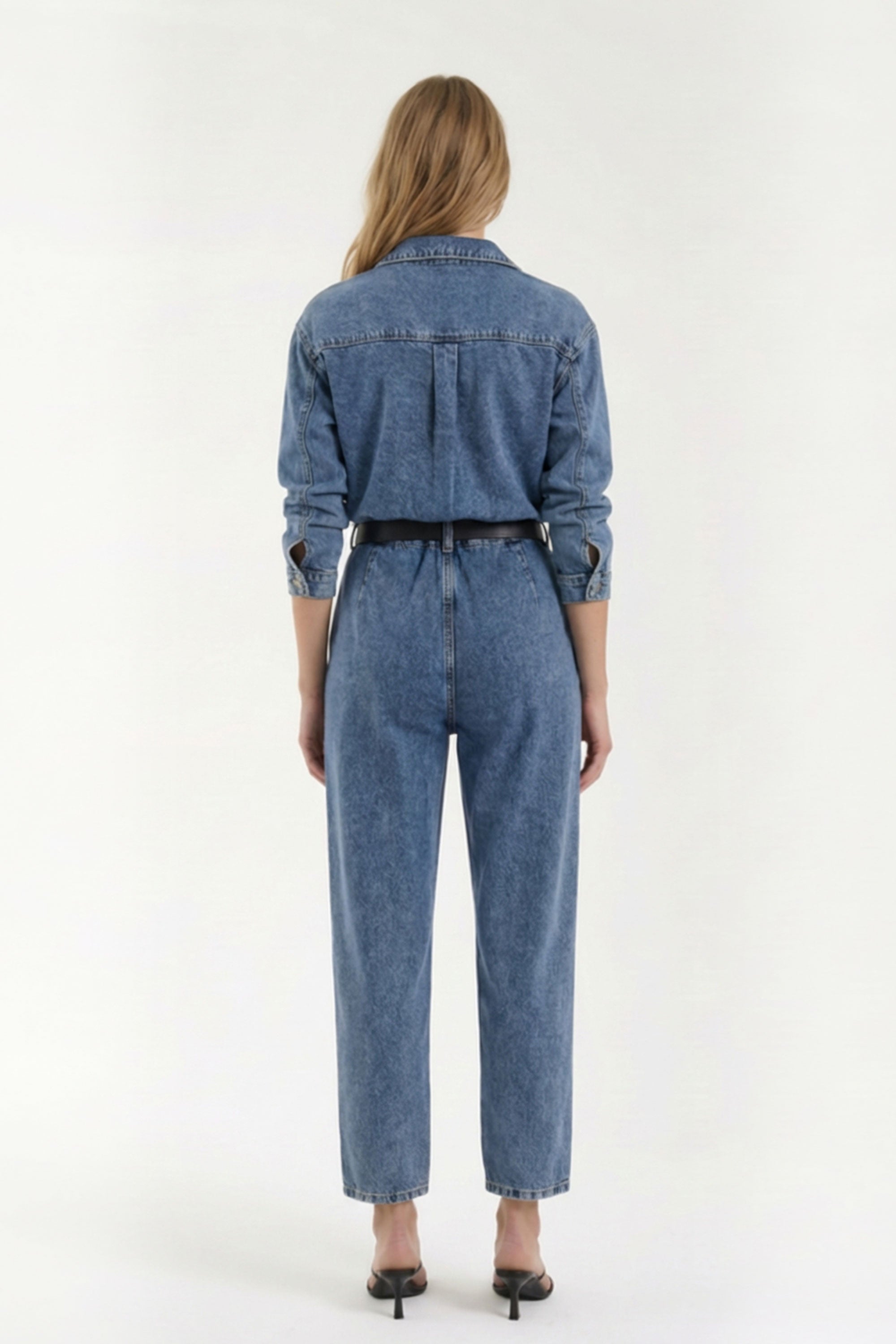 Denim Jumpsuit with Belted Waist