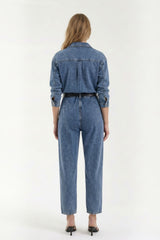 Denim Jumpsuit with Belted Waist
